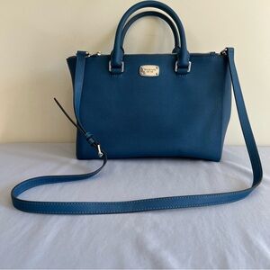 Michael Kors Kellen Med Heritage Blue Leather Satchel w/Adjustable CB Strap